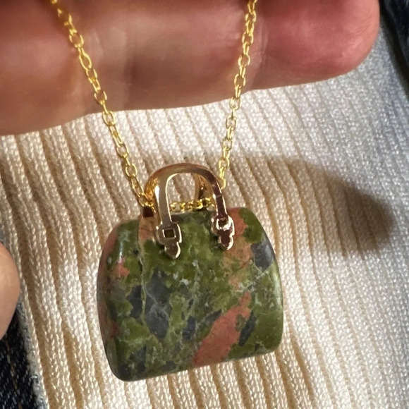 Unakite carved handbag vermeil gold pendant necklace/grounding stone for Scorpio - Picture 2 of 10